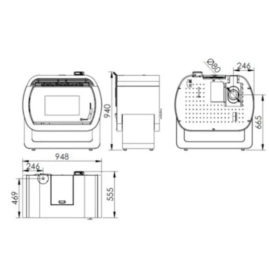 image des dimensions du poele a pellet tokio