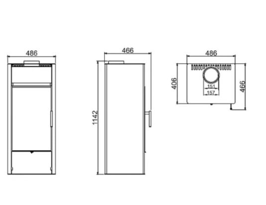 image des dimensions du poele à bois sena