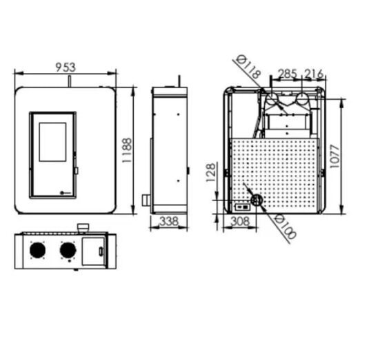 image des dimensions du poele a granule Ibiza ecoforest